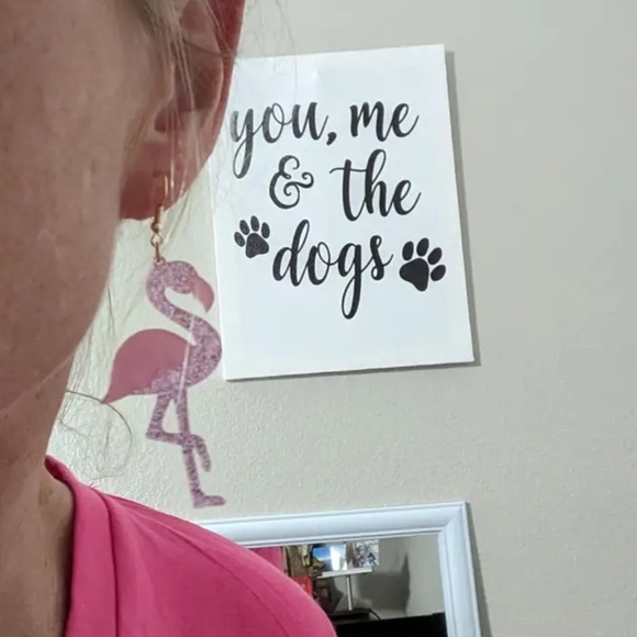 🦩 Pink Sparkly Flamingo Hook Drop Dangle Earrings - Picture 9 of 11